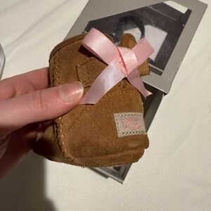 UGG Tan Baby Booties with Pink Ribbon